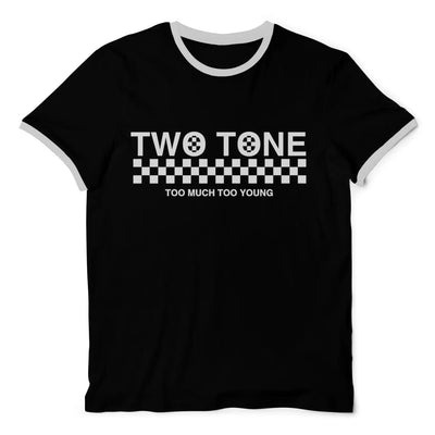 2 Tone Too Much Too Young Narrow Logo Contrast Ringer Ska T-Shirt XL / Black