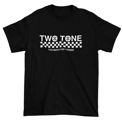 2 Tone Too Much Too Young Narrow Logo Men's Ska T-Shirt L / Black