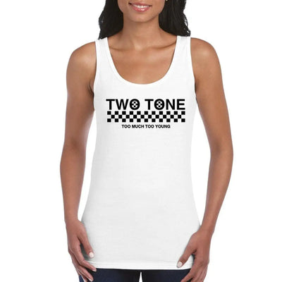 2 Tone Too Much Too Young Narrow Logo Ska Women's Vest Top M / White