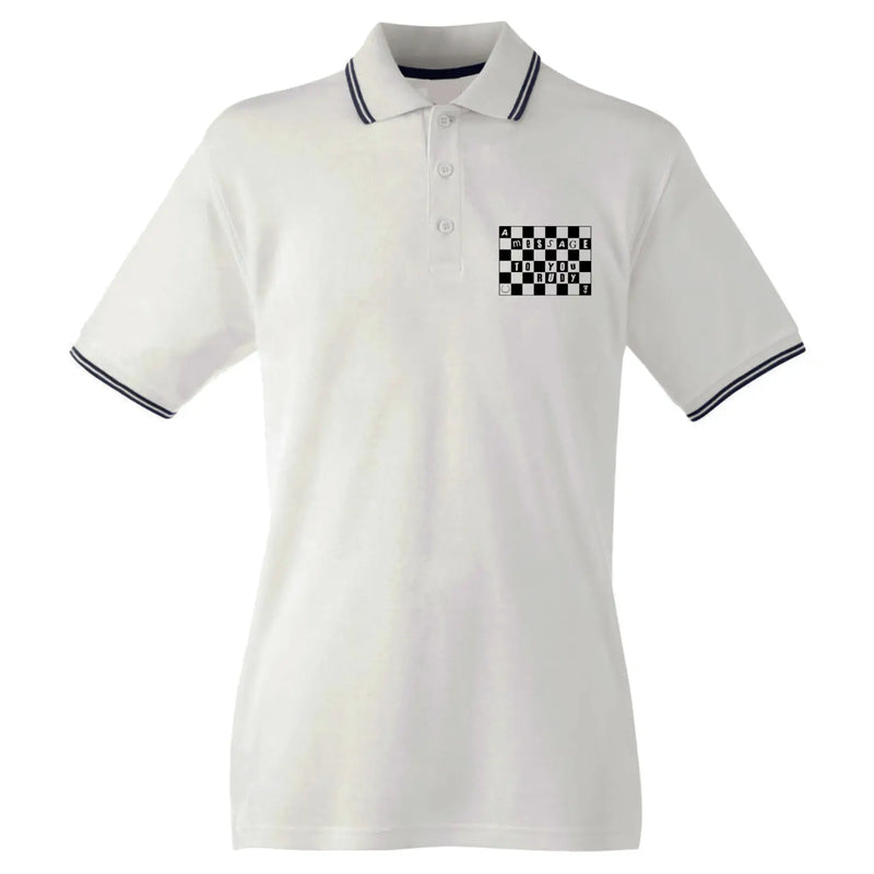A Message to You Rudy Men’s Tipped Polo Shirt - L / White -