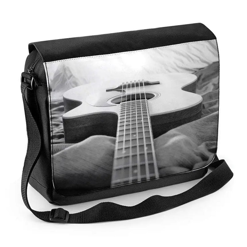 Acoustic Guitar Black and White Laptop Messenger Bag