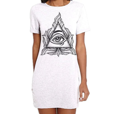 All Seeing Eye In A Triangle Illuminati Large Print Women's T-Shirt Dress M