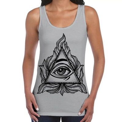 All Seeing Eye In A Triangle Illuminati Large Print Women's Vest Tank Top L / Light Grey