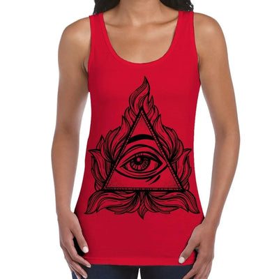 All Seeing Eye In A Triangle Illuminati Large Print Women's Vest Tank Top L / Red