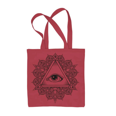 All Seeing Eye in Triangle Mandala Design Tattoo Hipster Large Print Tote Shoulder Shopping Bag Red
