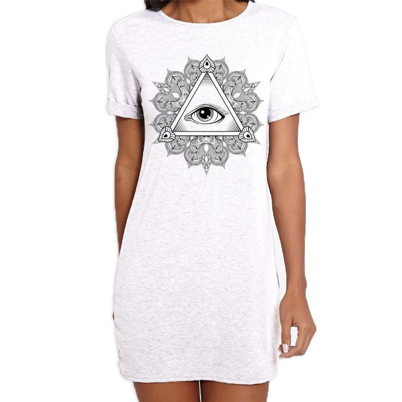 All Seeing Eye in Triangle Mandala Design Tattoo Hipster Large Print Women&
