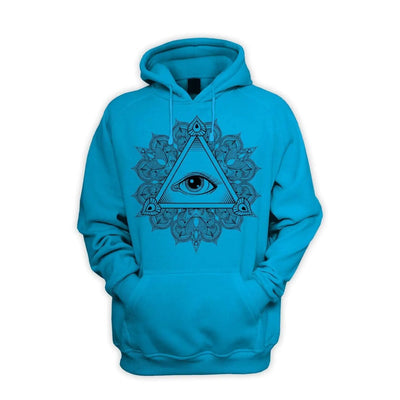 All Seeing Eye in Triangle Mandala Design Tattoo Hipster Men's Pouch Pocket Hoodie Hooded Sweatshirt Large / Sapphire Blue