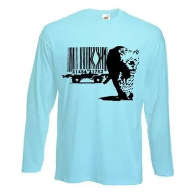 Banksy Barcode Leopard Long Sleeve T-Shirt XL / Light Blue