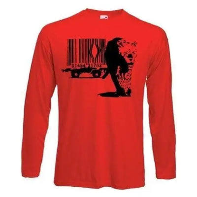 Banksy Barcode Leopard Long Sleeve T-Shirt XL / Red