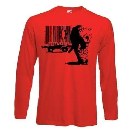 Banksy Barcode Leopard Long Sleeve T-Shirt XL / Red