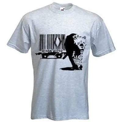 Banksy Barcode Leopard Mens T-Shirt S / Light Grey