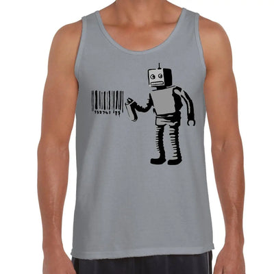 Banksy Barcode Robot Men's Tank Vest Top XXL / Light Grey