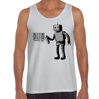 Banksy Barcode Robot Men's Tank Vest Top XXL / White
