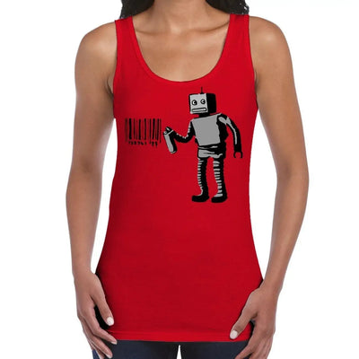 Banksy Barcode Robot Women's Tank Vest Top S / Red