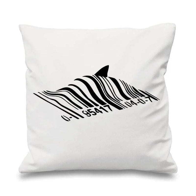 Banksy Barcode Shark Cushion White