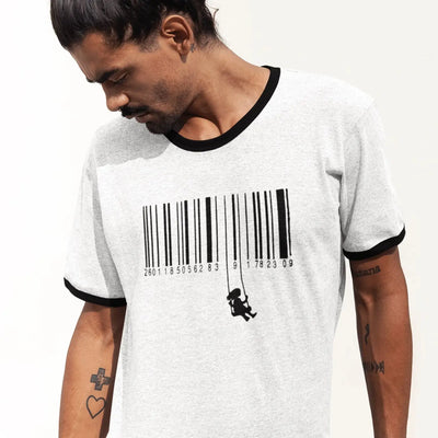 Banksy Barcode Swing Girl Ringer T-Shirt