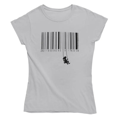 Banksy Barcode Swing Girl Women’s T-Shirt - L / Heather Grey