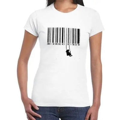 Banksy Barcode Swing Girl Women's T-Shirt L / White