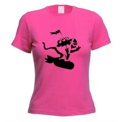 Banksy Bomb Monkey Ladies T-Shirt L / Dark Pink
