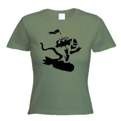 Banksy Bomb Monkey Ladies T-Shirt L / Khaki
