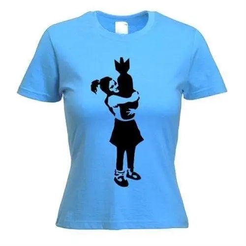 Banksy Bomb Monkey Ladies T-Shirt L / Light Blue