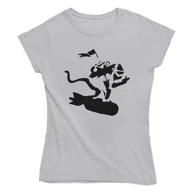 Banksy Bomb Monkey Ladies T-Shirt - L / Light Grey - Womens
