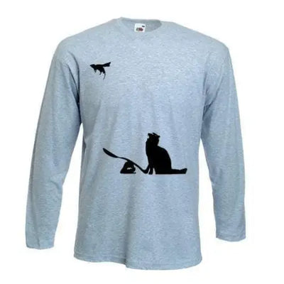 Banksy Cat & Mouse Long Sleeve T-Shirt XXL / Light Grey