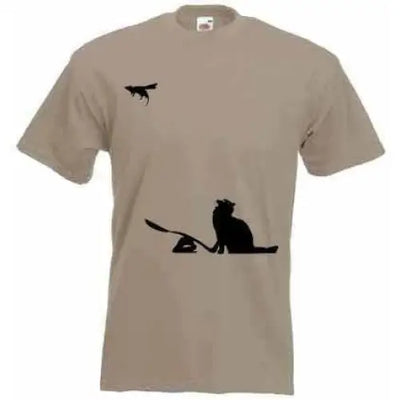 Banksy Cat & Mouse Mens T-Shirt XXL / Khaki