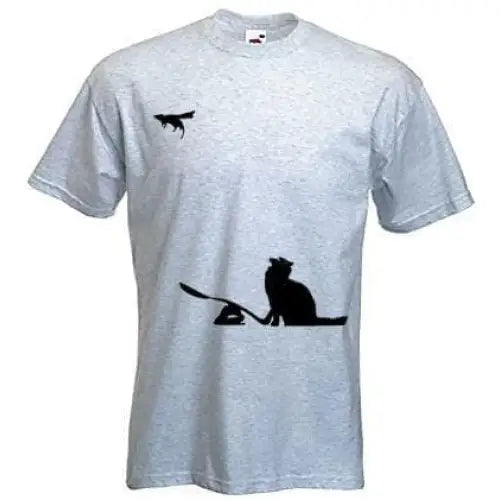 Banksy Cat & Mouse Mens T-Shirt XXL / Light Grey