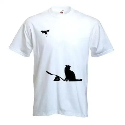 Banksy Cat & Mouse Mens T-Shirt XXL / White
