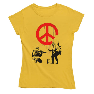 Banksy CND Soldiers Ladies T-Shirt - XL / Yellow - Womens
