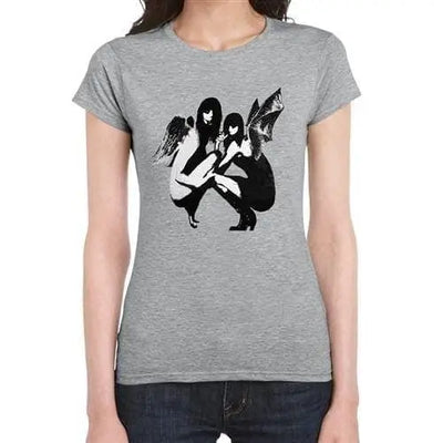 Banksy Drunken Crouching Angels Ladies T-shirt XL / Grey