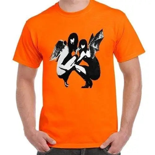 Banksy Drunken Crouching Angels Mens T-Shirt XXL / Orange