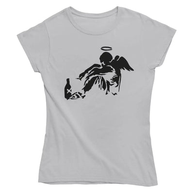 Banksy Fallen Angel Ladies T-Shirt - M / Light Grey - Womens