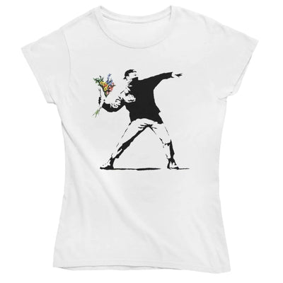 banksy flower thrower Ladies t-shirt - S / White - Womens