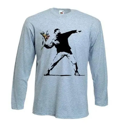 banksy flower thrower long sleeve t-Shirt XL / Light Grey