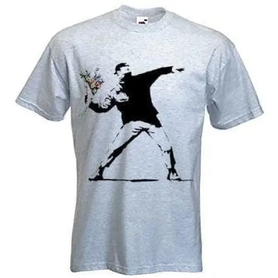 Banksy Flower Thrower Men's T-Shirt Light Grey / L