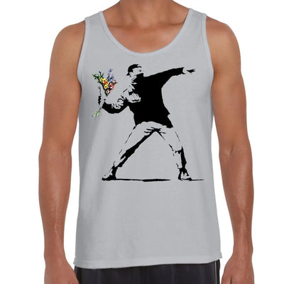 Banksy Flower Thrower Men's Tank Vest Top XXL / Light Grey