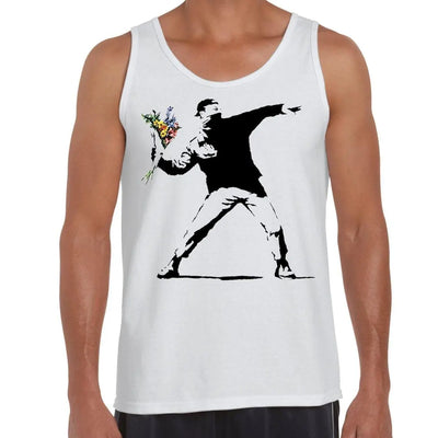 Banksy Flower Thrower Men's Tank Vest Top XXL / White