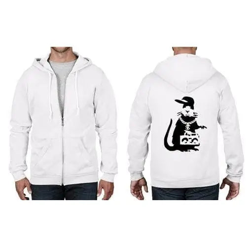 Banksy Gangster Rat Full Zip Hoodie S / White