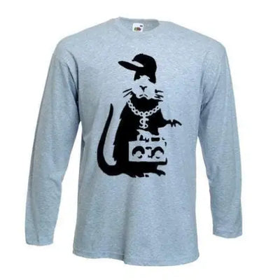 Banksy Gangster Rat Long Sleeve T-Shirt XXL / Light Grey