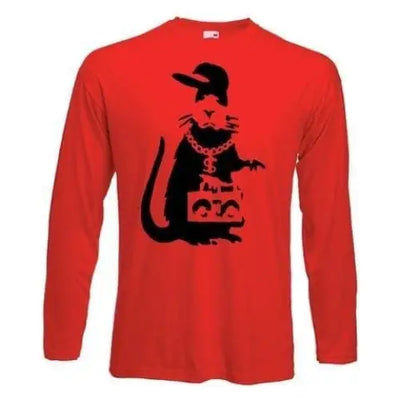 Banksy Gangster Rat Long Sleeve T-Shirt XXL / Red