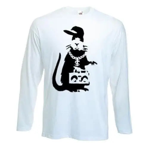 Banksy Gangster Rat Long Sleeve T-Shirt XXL / White