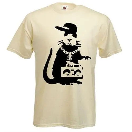 Banksy Gangster Rat Mens T-Shirt XL / Cream