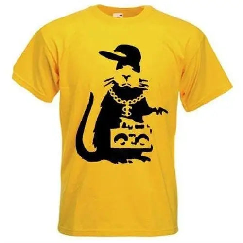Banksy Gangster Rat Mens T-Shirt XL / Yellow