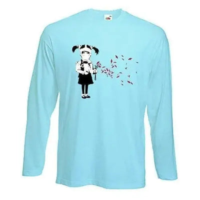 Banksy Gas Mask Girl Long Sleeve T-Shirt L / Light Blue