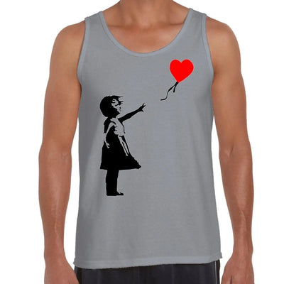 Banksy Girl With Heart Balloon Men's Tank Vest Top XXL / Light Grey