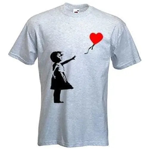 Banksy Girl With Heart Balloon T-Shirt XXL / Light Grey