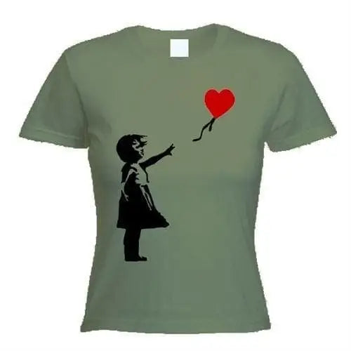banksy girl with heart balloons Ladies t-shirt XL / Khaki