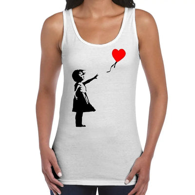 Banksy Girl With Heart Balloon Women's Tank Vest Top S / White